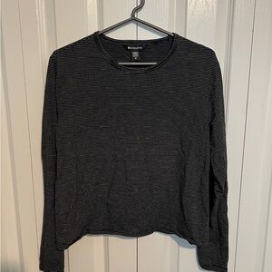 Athleta Black and White Striped Long Sleeve Top